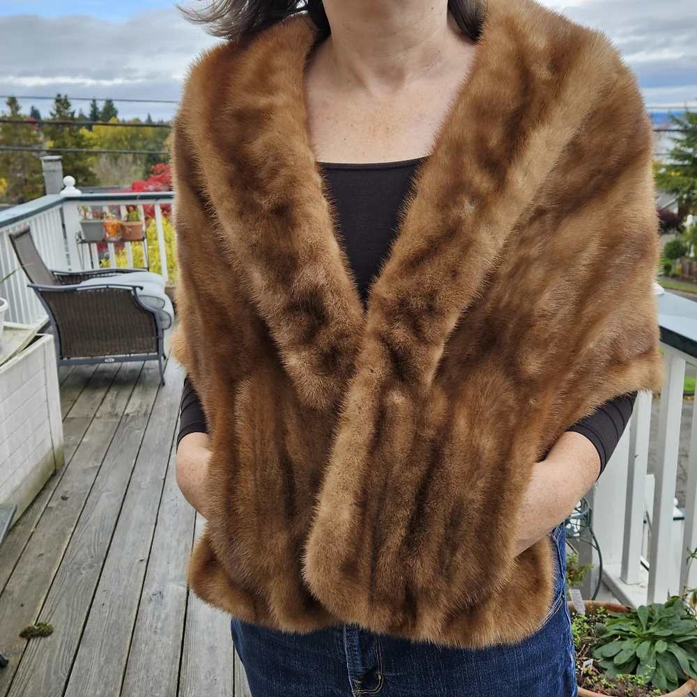 Vintage real mink shawl wrap with pockets S/M